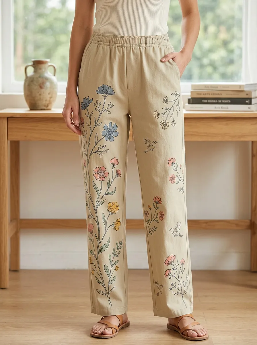 Women's Nature Lover Hummingbird Floral Printed Pants
