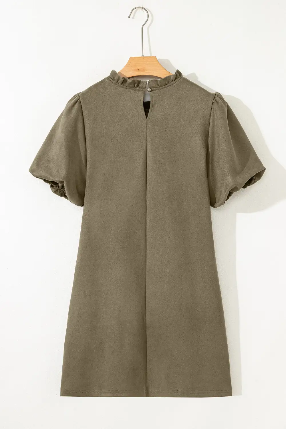 Polished Detail Round Neck Ruffle Puff Sleeve Mini Dress