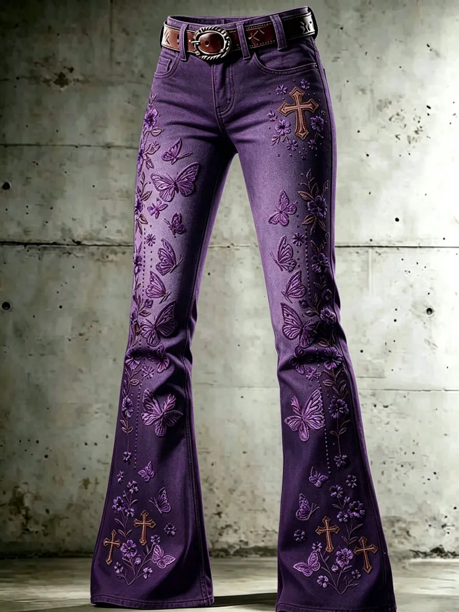 Women'S Flower Cross Patterned Flared Pants