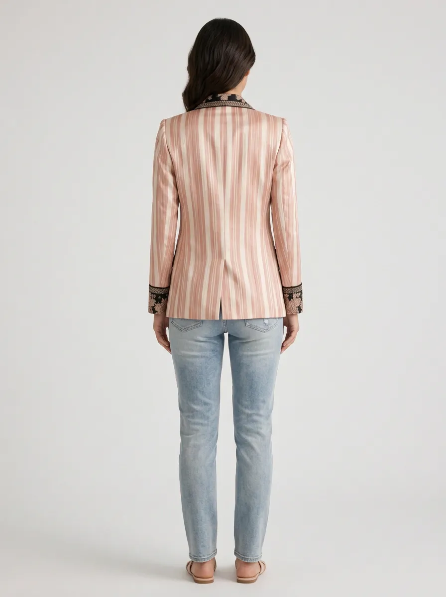 Women's Vintage Floral Striped Printed Blazer Jacket