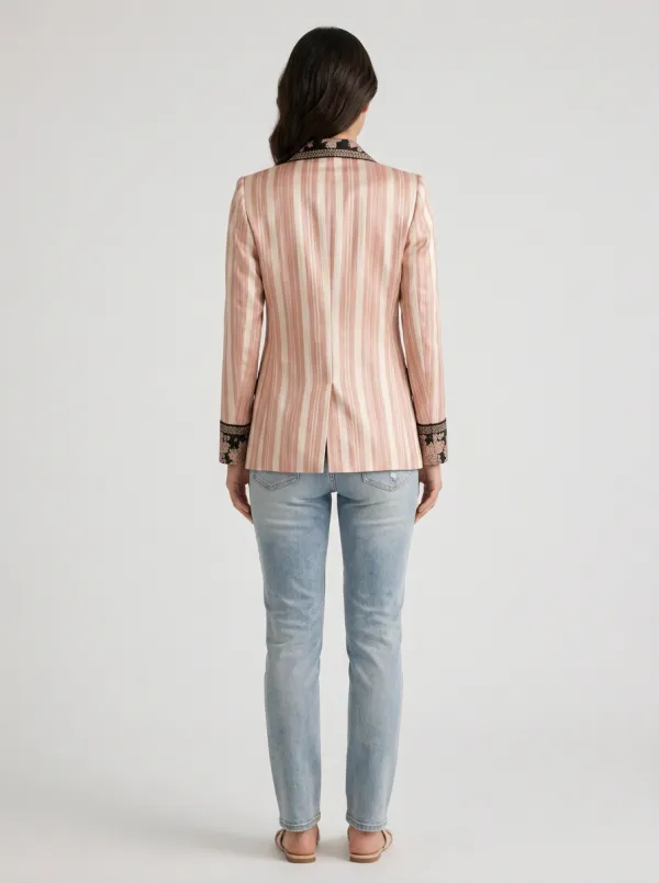 Women's Vintage Floral Striped Printed Blazer Jacket