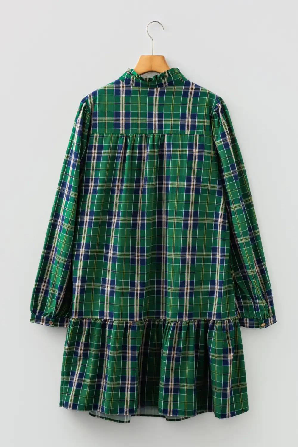 Plaid Split Neck Long Sleeve Mini Dress