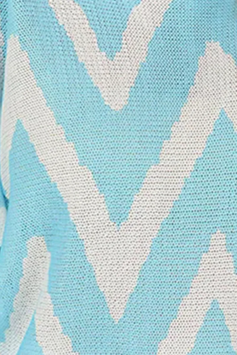 Blue Zig Zag 3/4 Sleeve Lightweight Sweater