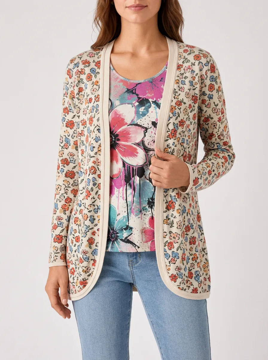 Women's Watercolor Cardigan Top Twinset