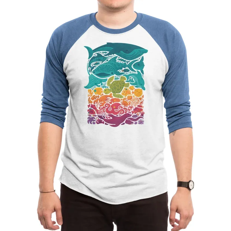 Men's Fitted Artistic Marine Ecosystem Pattern Round-Neck Long-Sleeve T-Shirt