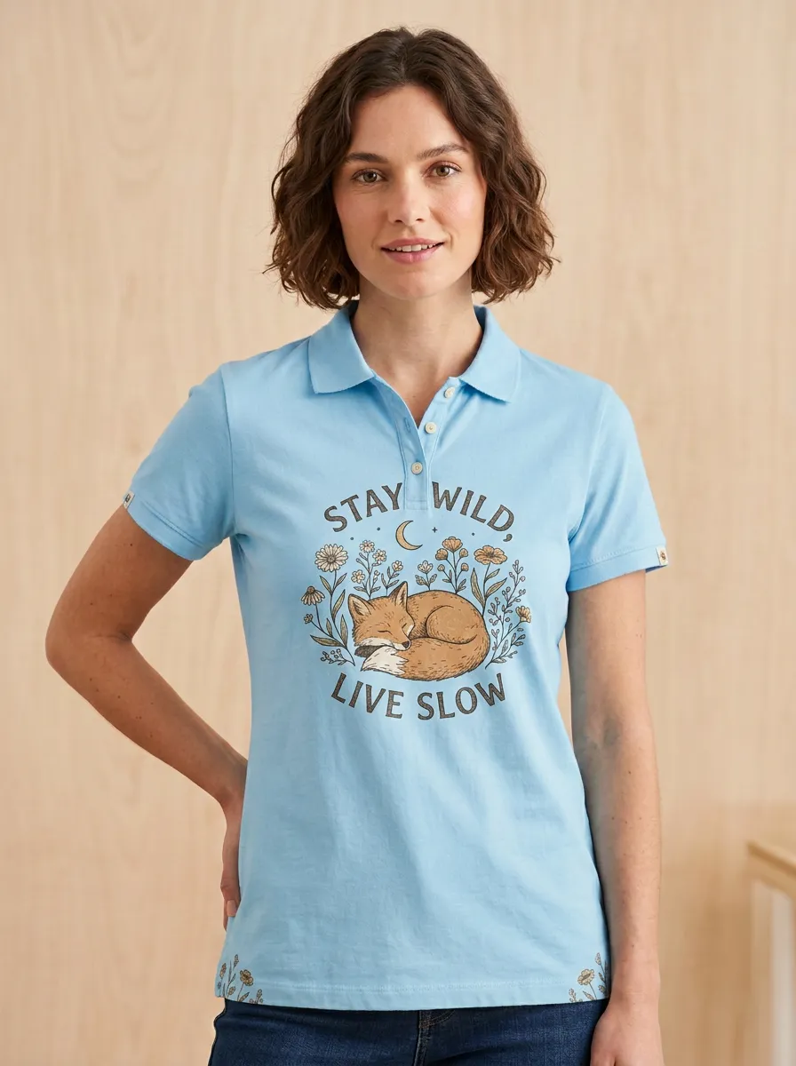 Nature Lover Sleeping Fox Floral Polo Shirt