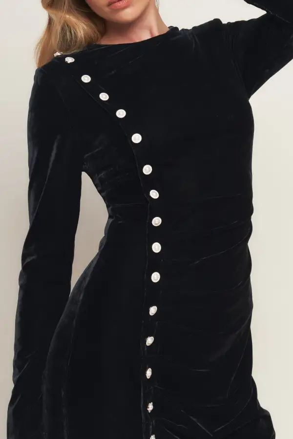 Long-Sleeve Velvet Midi Dress