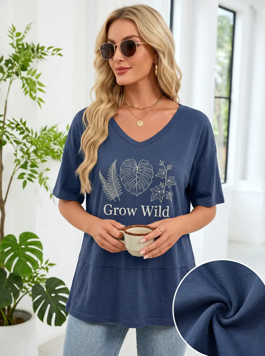 Women's Nature Lover Grow Wild Botanical Printed T-shirt