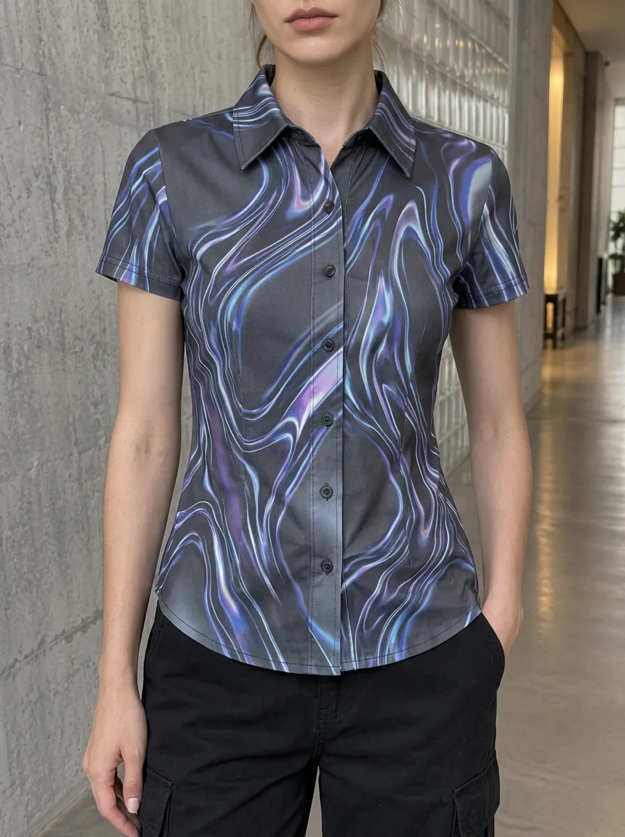 Women's Dynamic Abstract Marble Swirl Shirt