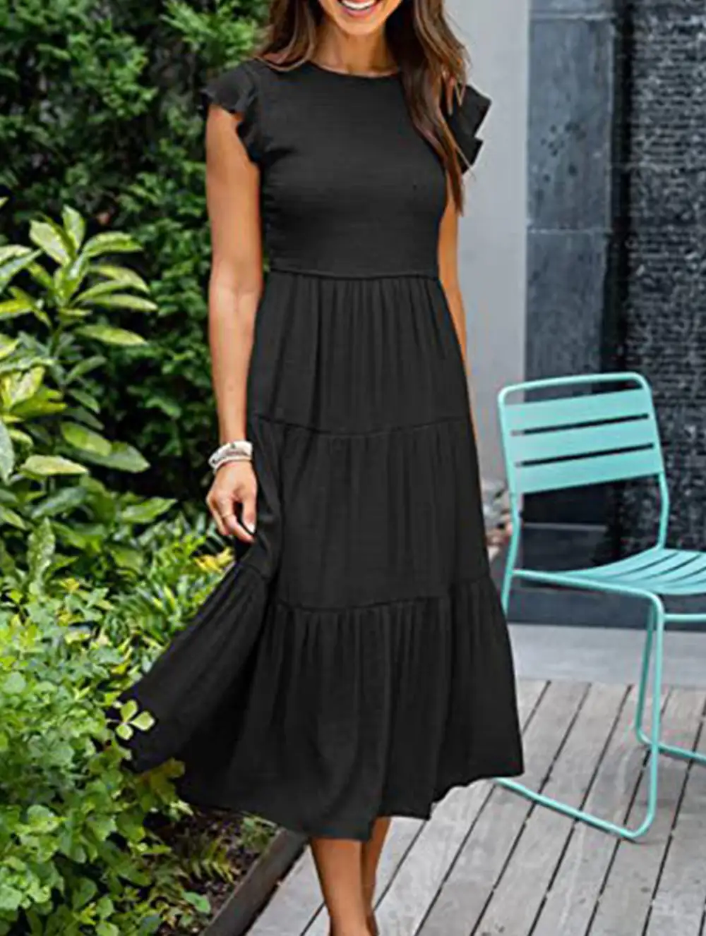 Flutter Sleeve Tiered Mini Dress