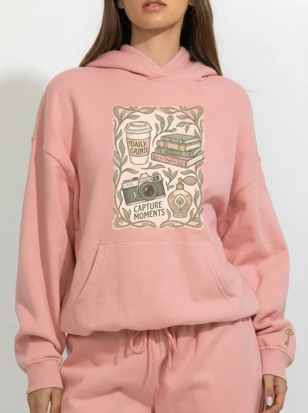 Women's Coffee Book Camera Aesthetic Printed Hoodie