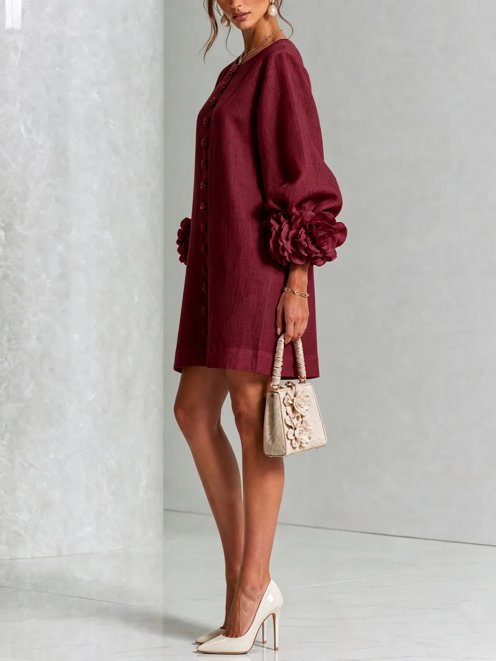 ✨New Arrivals & Special Offers-Floral Button-down Mini Dress With Striking Floral Cuffs