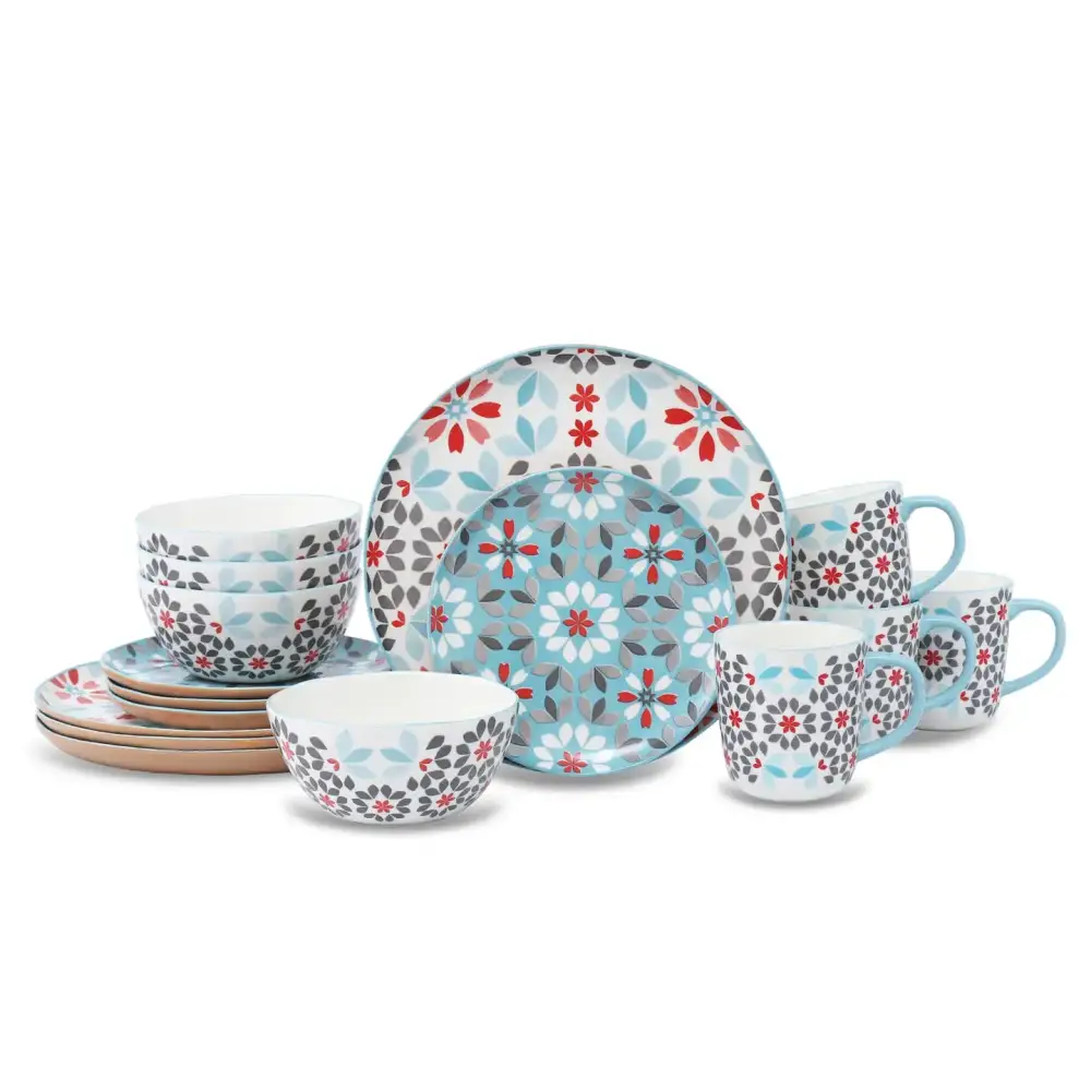 Bone China Sixteen Piece Dinnerware Set, Floral Pattern