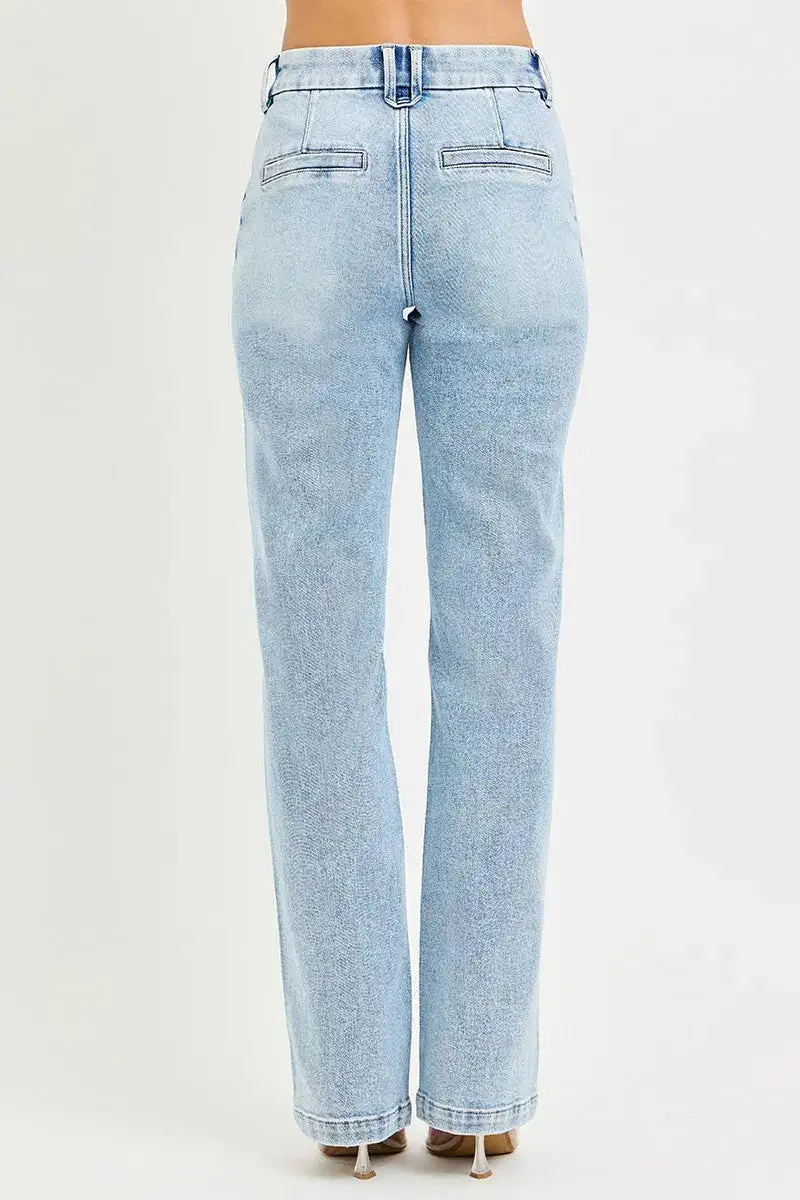 Tummy Control High Rise Straight Leg Pocketed Denim Jeans