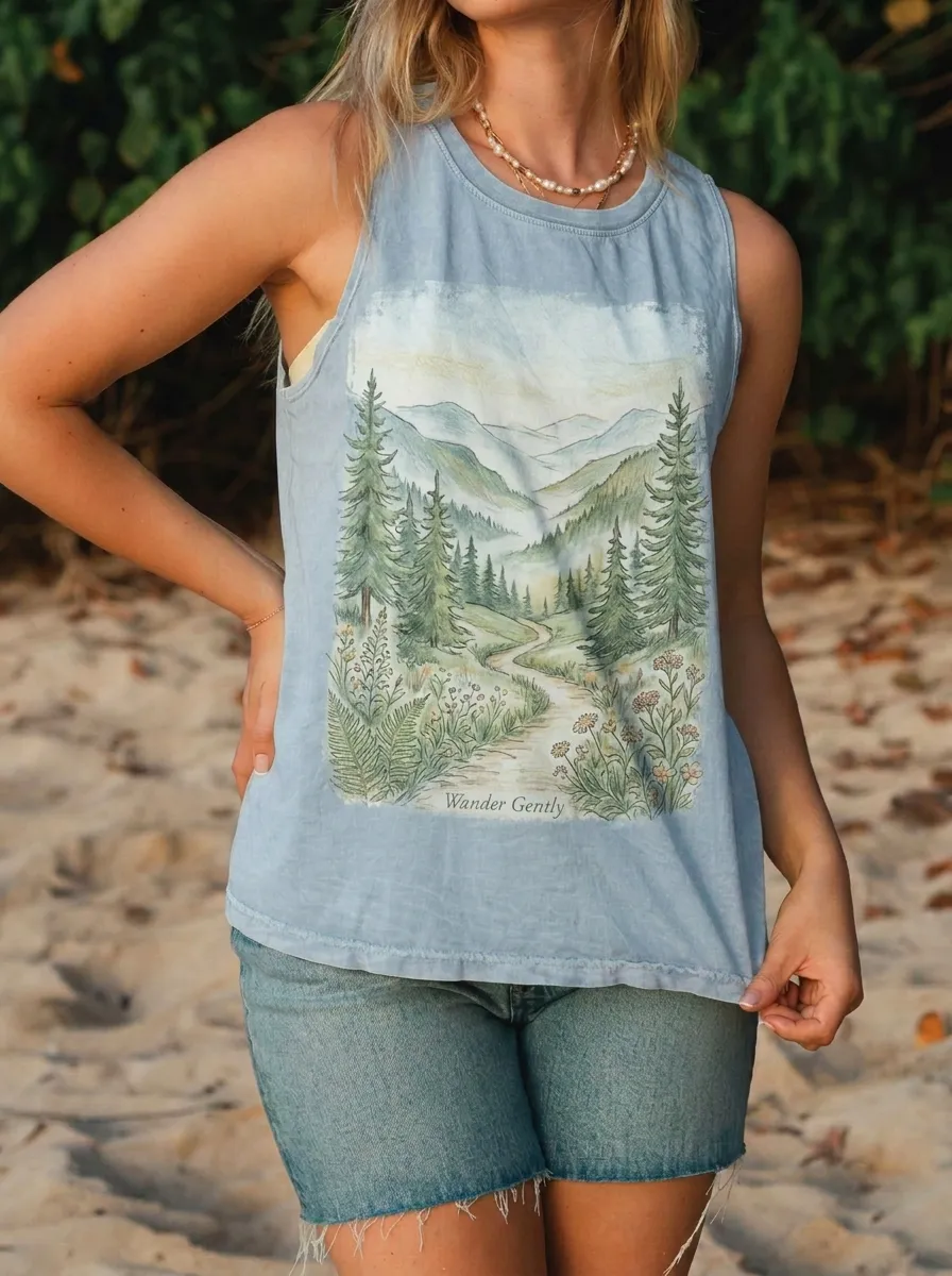 Women's Nature Lover Forest Mountain Path Printed Tank Top