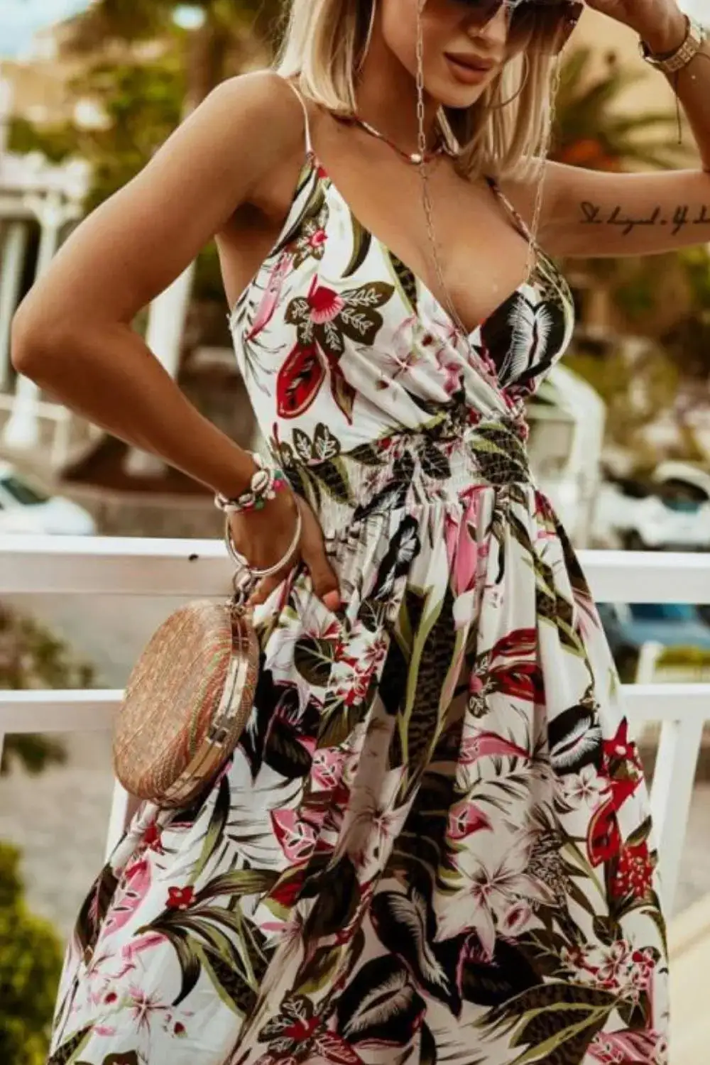 Classic Smocked Spaghetti-Strap Printed Maxi Dress