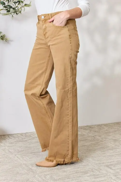 Fringe Hem Wide Leg Denim Jeans