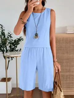 Round-Neck Shorts Matching Set