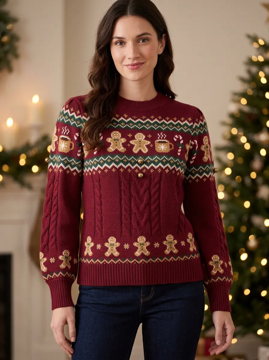 Christmas Gingerbread Man Coffee Pattern Knitted Sweater