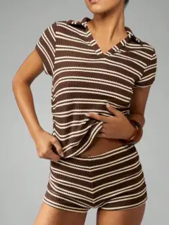 Refined Knit Striped Top and Shorts Matching Set