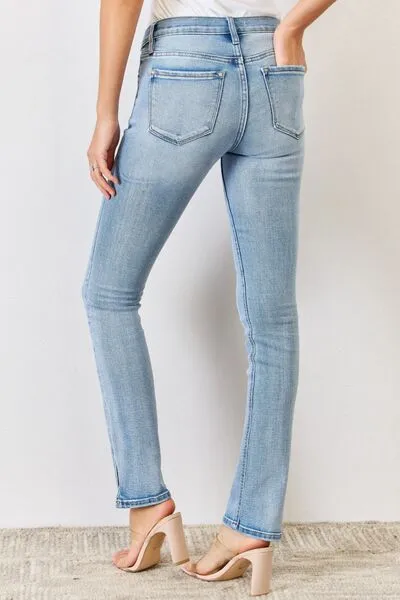 Mid Rise Slit Bootcut Denim Jeans