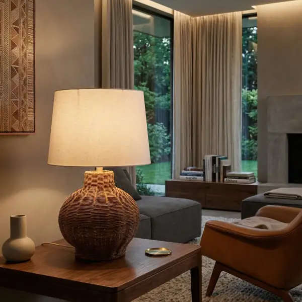 Modern Metal Rattan Linen Table Lamp