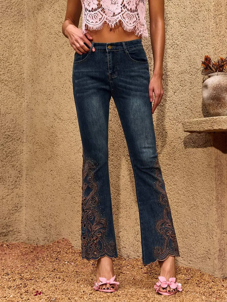 Kiara Cutout Rhinestone Flare Jeans