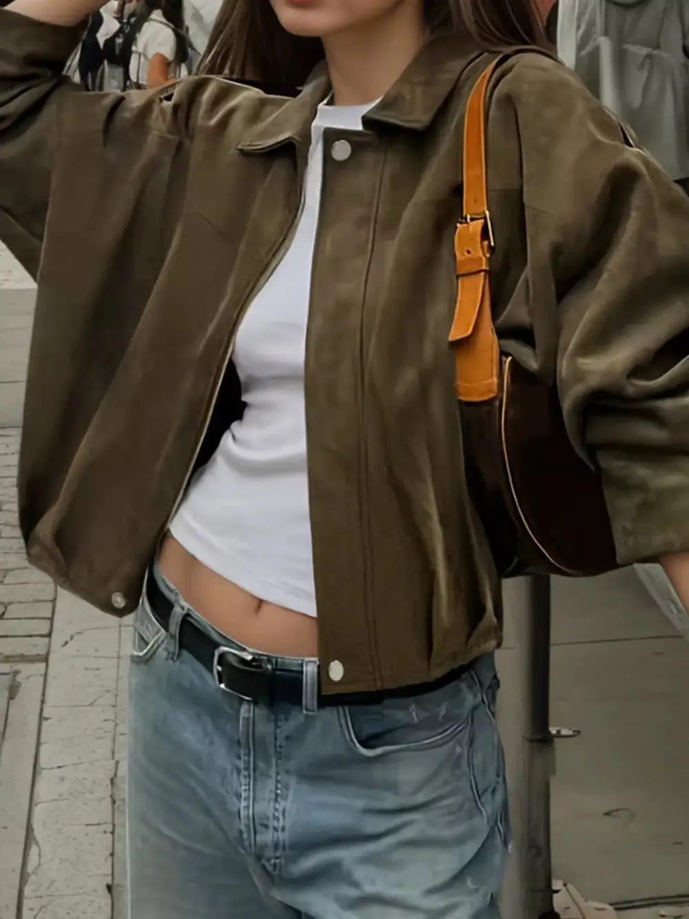 Suede Cropped Bomber Jacket