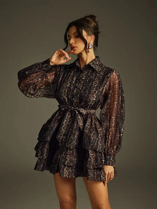Hazra Folded Collar Printed Mini Dress