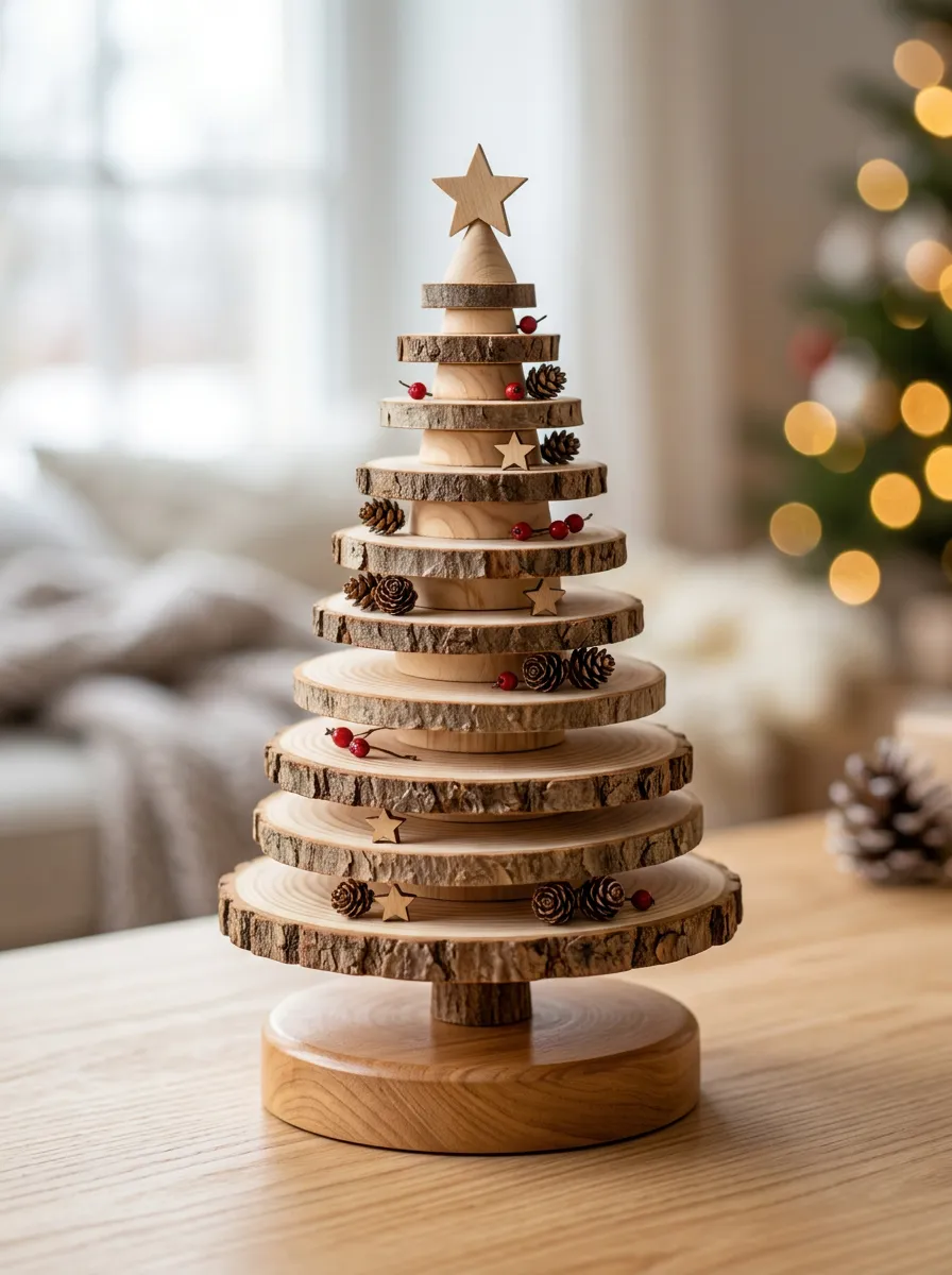 Rustic Pinecone Star Wood Slice Christmas Tabletop Tree