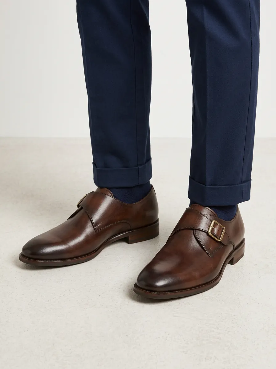Men's Classic Leather Single Monk Strap Dress Shoes