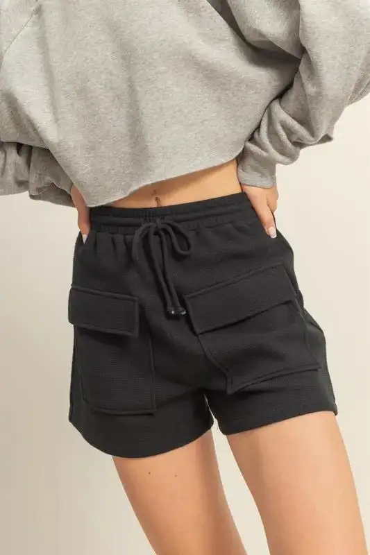 Cotton-Blend Drawstring Waffle Knit Front Pocket Shorts