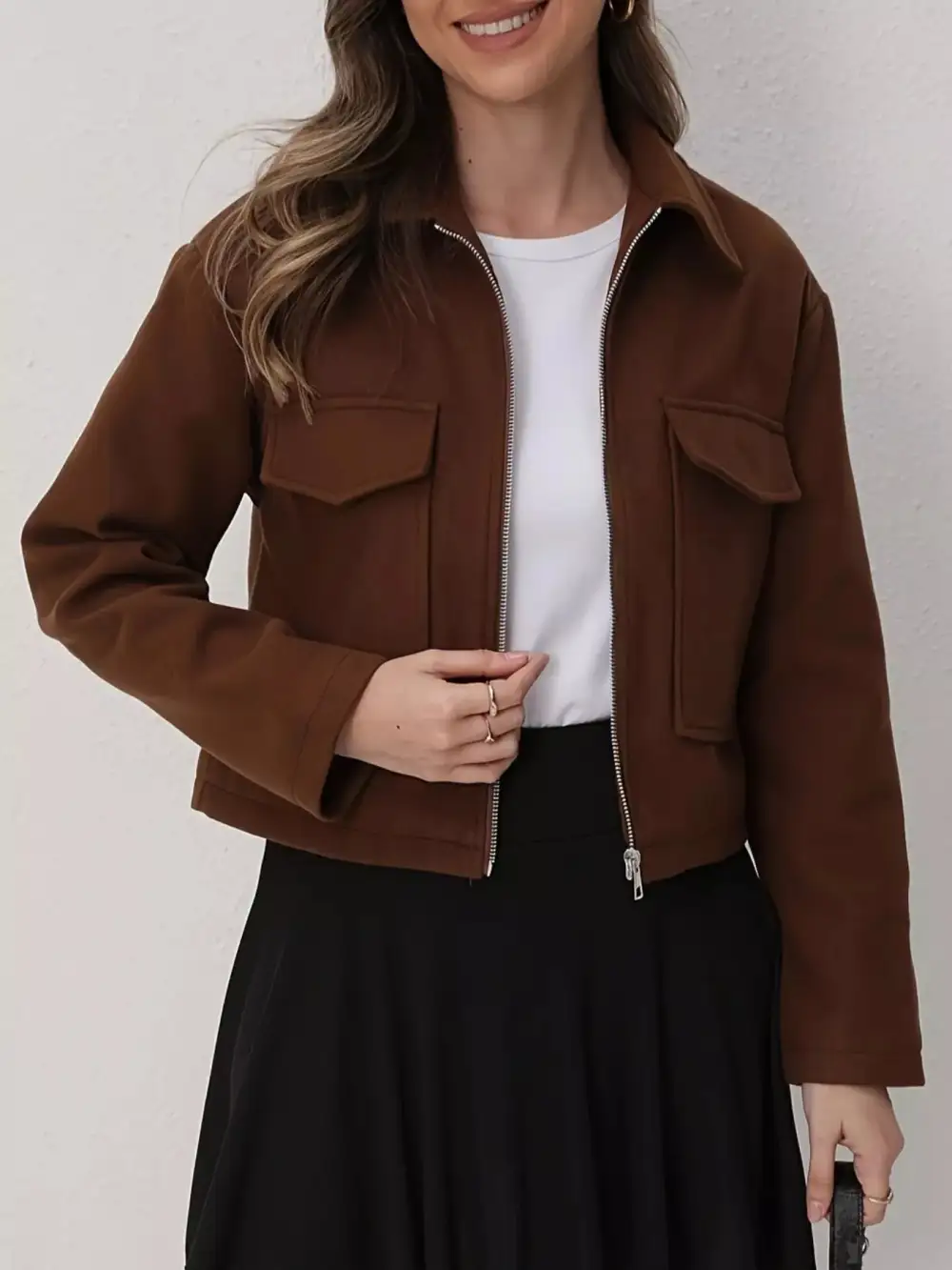 Cropped Zip-Up Pocketed Jacket