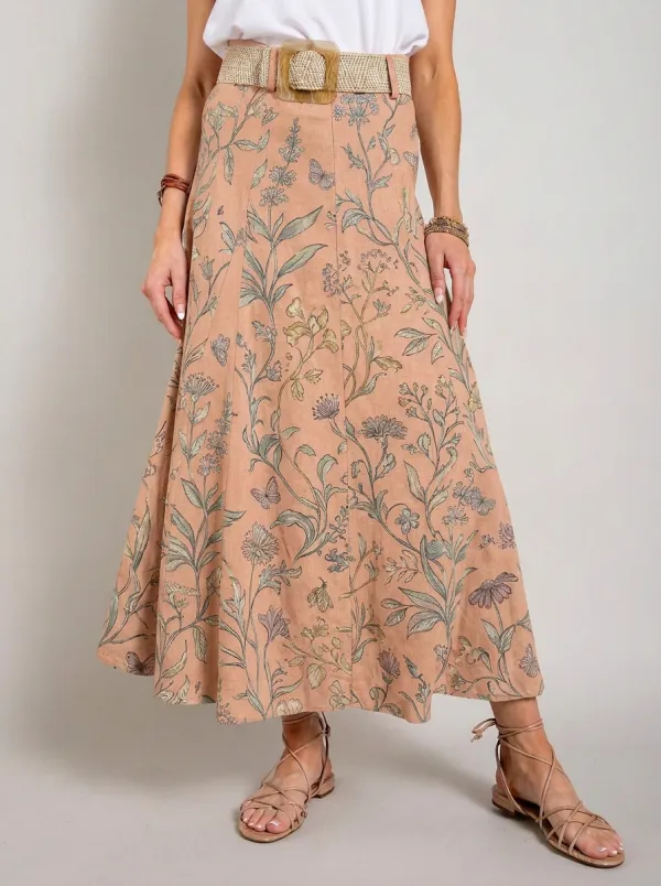 Women's A-Line Botanical Garden Butterfly Printed Midi Skirt