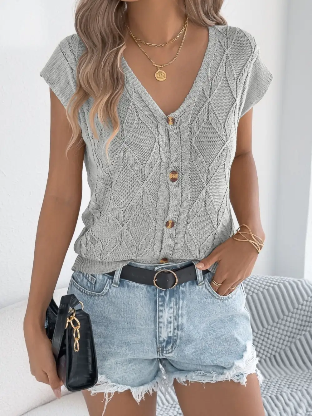 Cable Knit Button-Down Cardigan