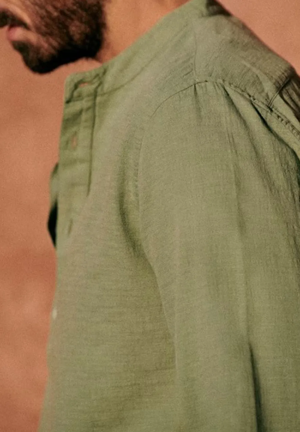 Olive Green Mandarin Collar Henley Shirt