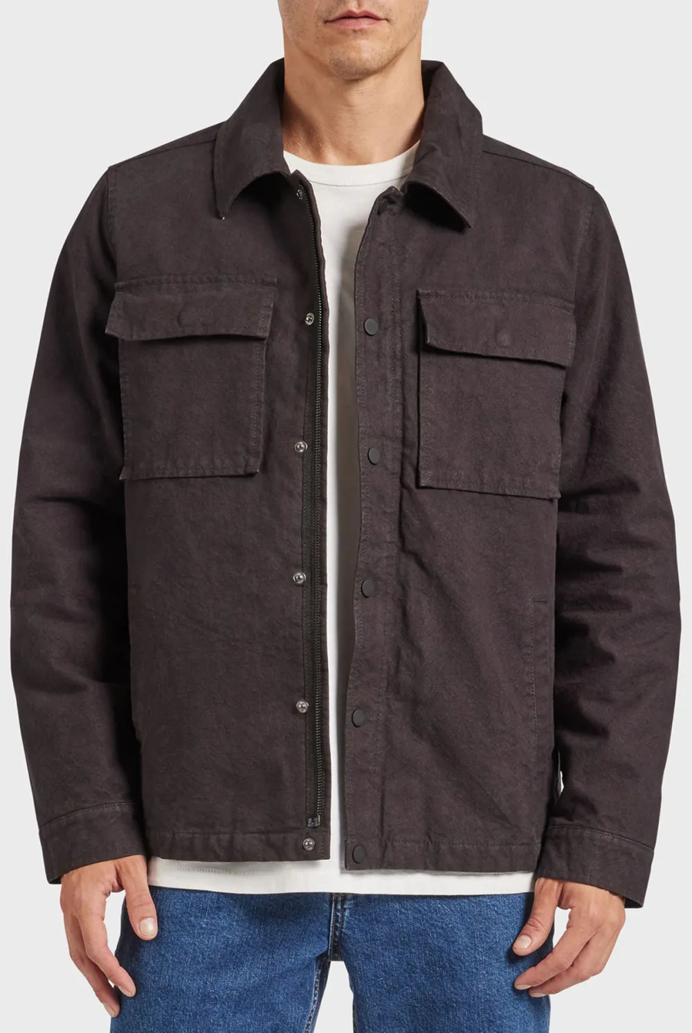 Textured Cotton Casual Utility Shirt Jacket