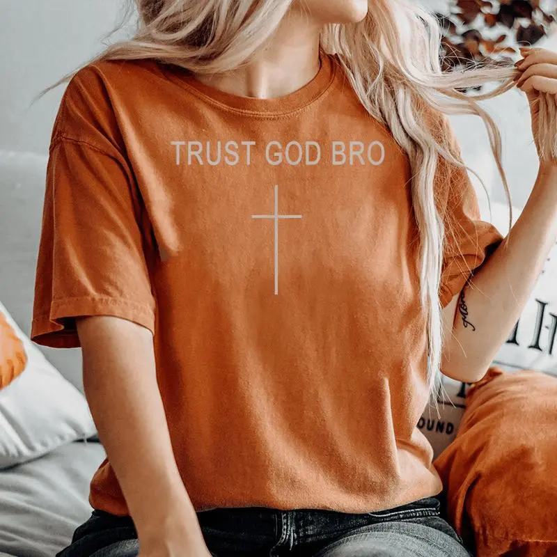 Men's Trust God Bro Cross Christian Minimalist Jesus Is Lord Women's Oversized Comfort T-shirt