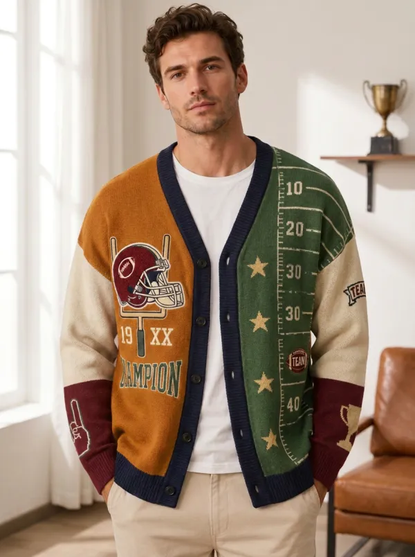 Men's Football Champion Helmet Field Knit Knit Cardigan