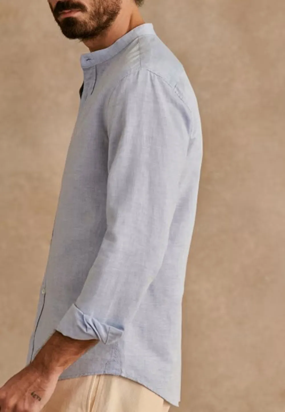 Classic White Cotton Linen Blend Button Up Shirt