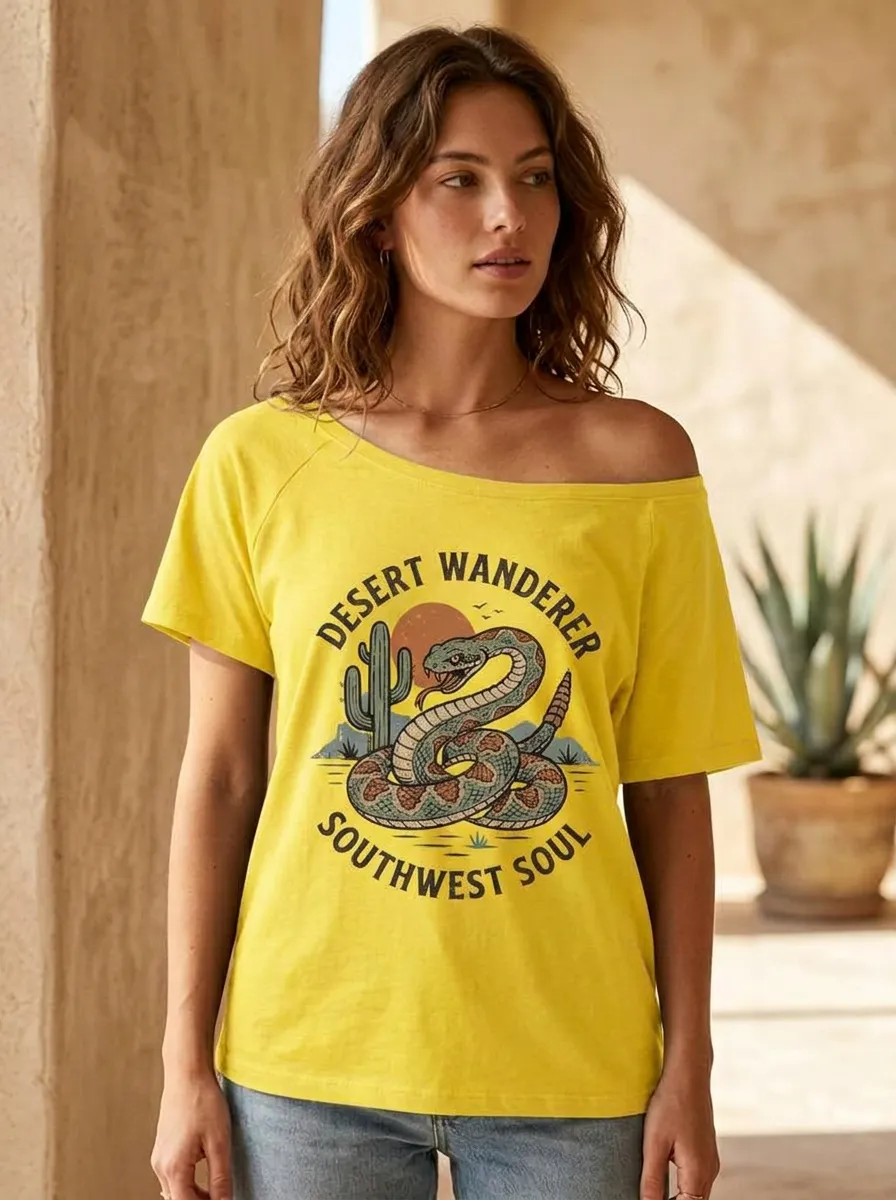 Women's Desert Wanderer Southwest Snake Cactus Printed T-shirt