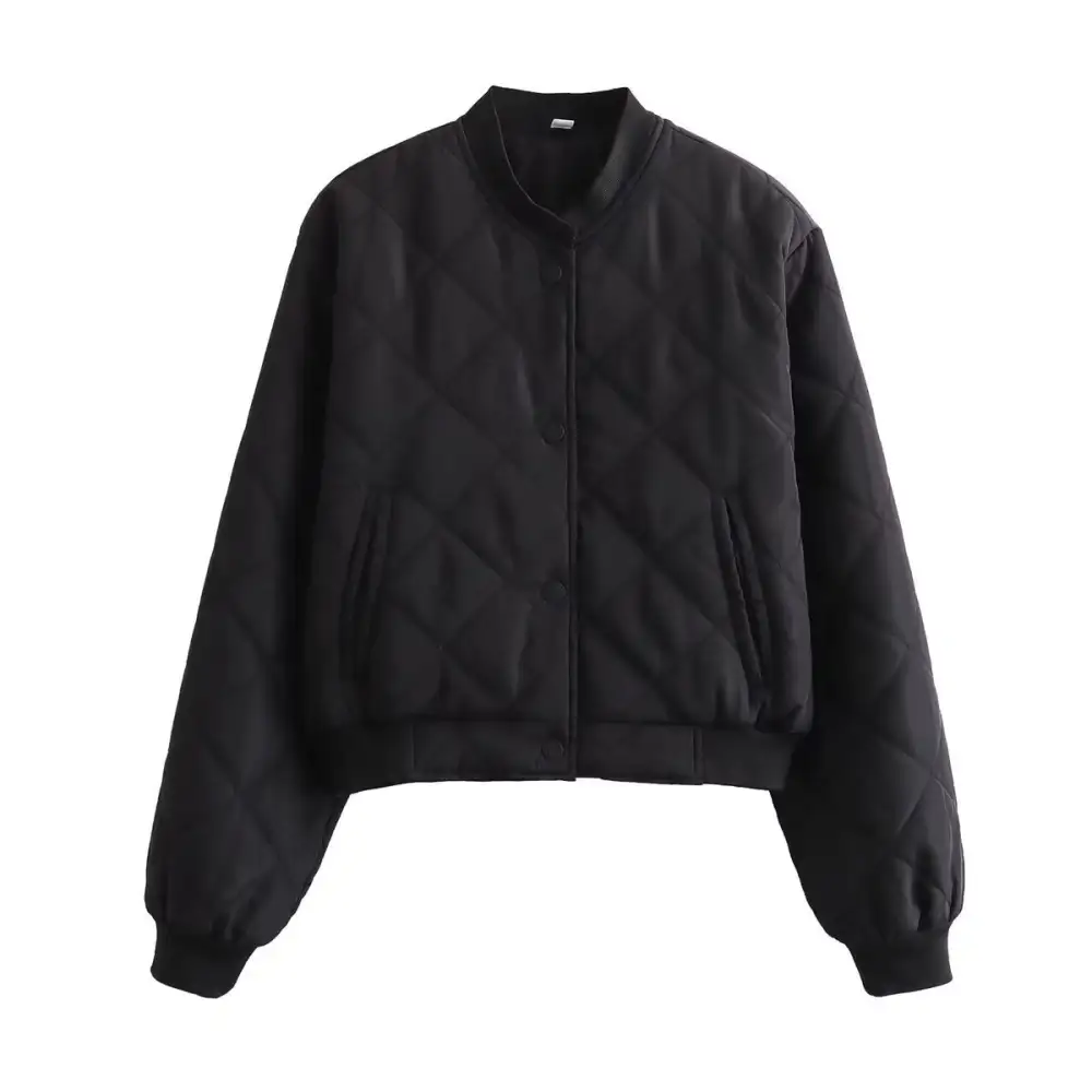 Quilted Snap Front Ribbed Trim Bomber Jacket
