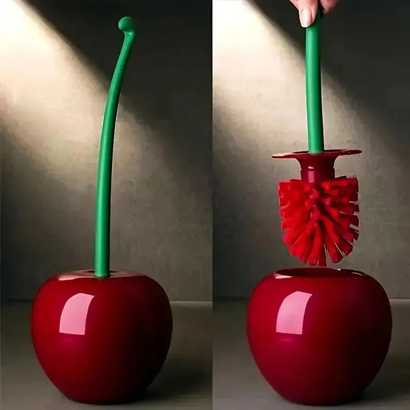 Clean Cherry Plastic Toilet Brush With Base