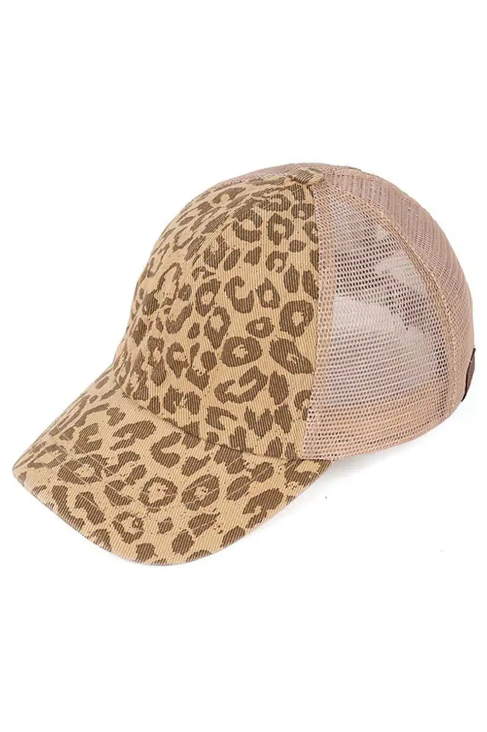 Leopard Pattern Criss Cross Ponytail Baseball Cap