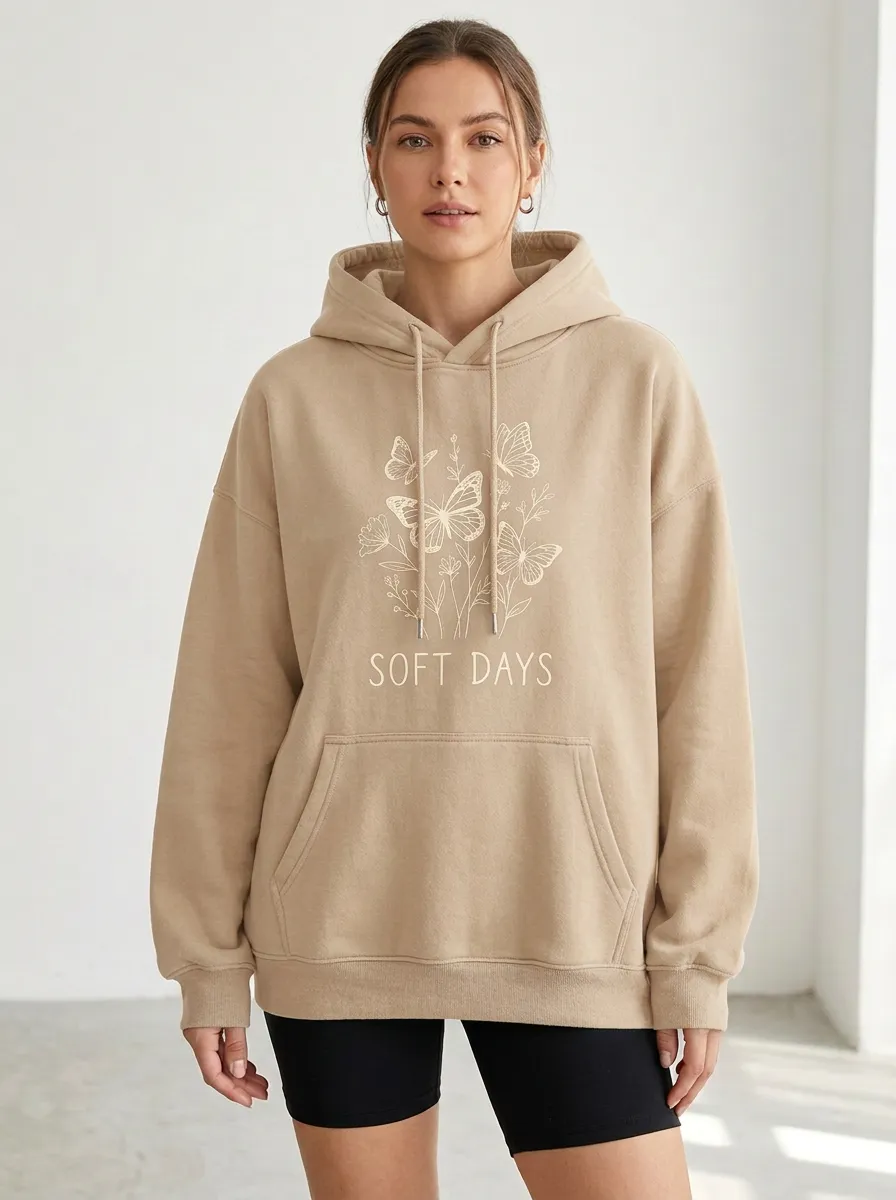 Relaxed Soft Days Butterfly Floral Hoodie