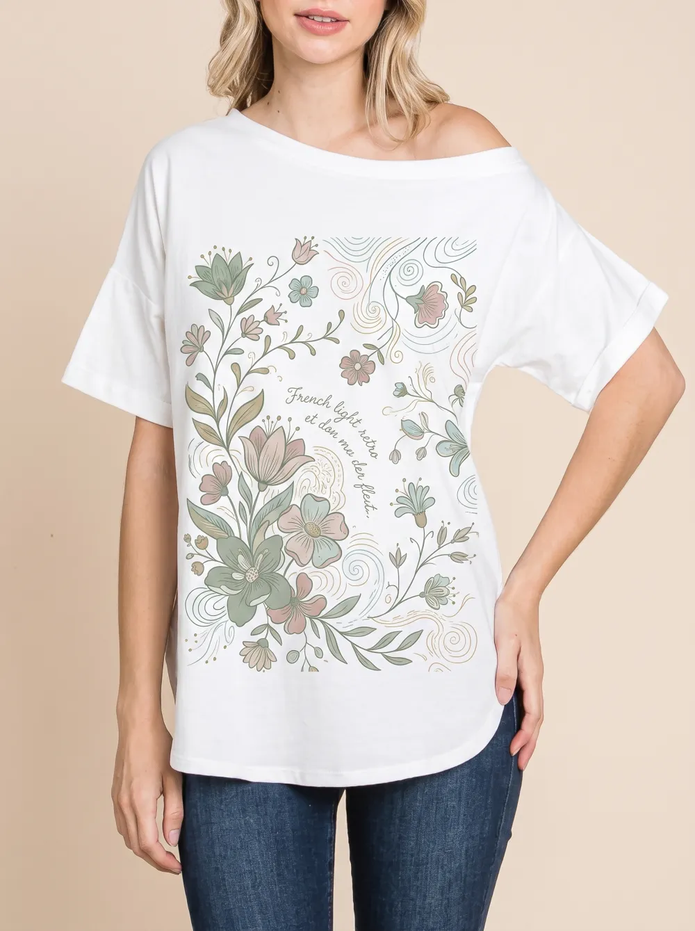 Women's French Retro Floral Botanical Printed T-shirt