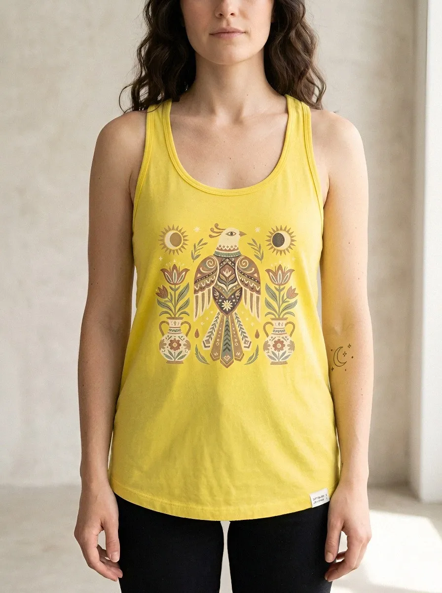 Women's Boho Celestial Bird Floral Vase Printed Tank Top