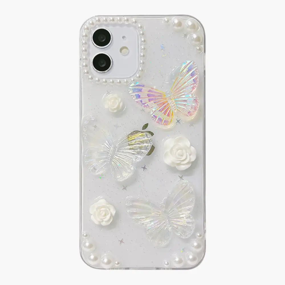 Floral Butterfly Pearl Detail Phone Case