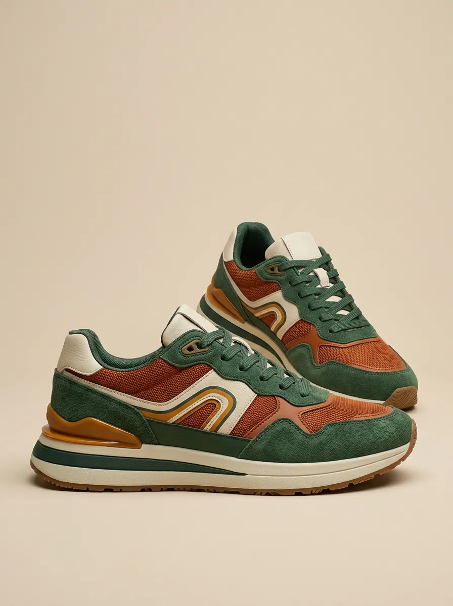 Unisex Everyday Retro Colorblock Suede Mesh Print Sneakers