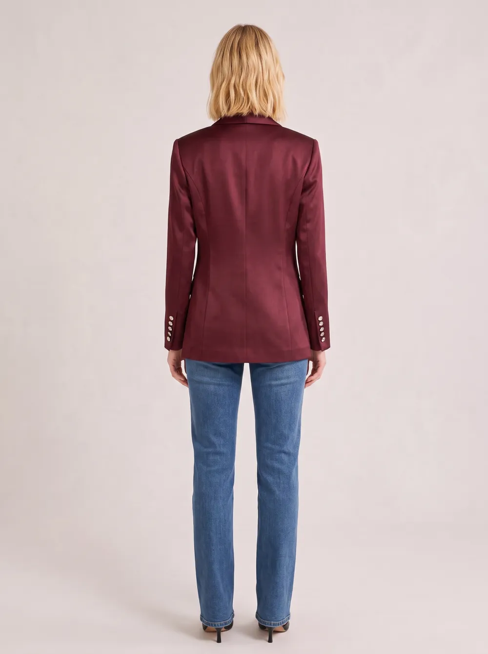 Women's Burgundy Satin Shawl Collar Single Button Blazer